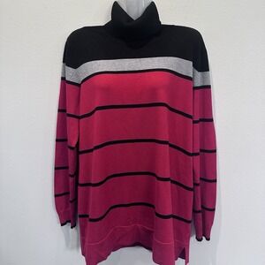 Calvin Klein Sweater Womens Large L Black Red Colorblock Long Sleeve Turtle Neck